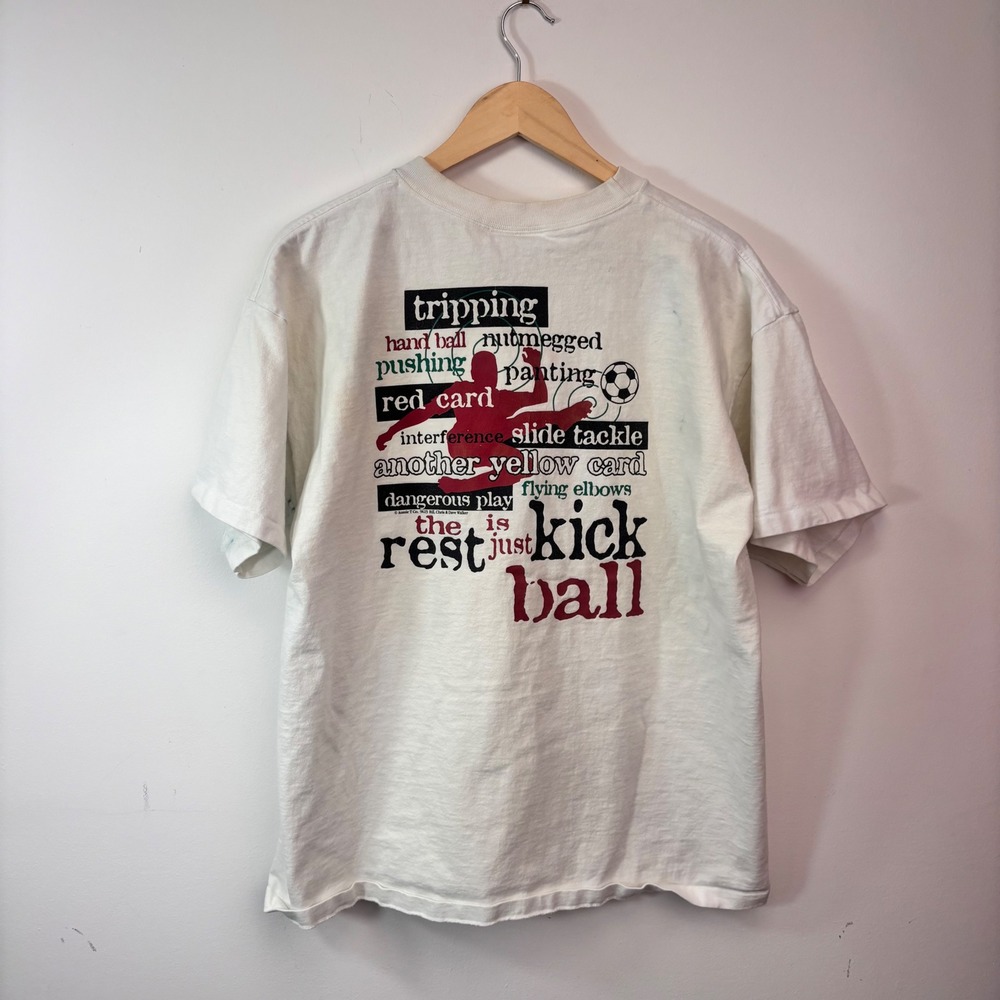 Vintage 90s Aussie T Company Soccer Kick Ball Graphic TShirt L USA Single Stitch